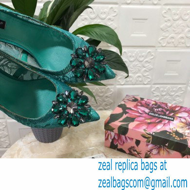 Dolce  &  Gabbana Heel 10.5cm Taormina Lace Pumps Green with Crystals 2021